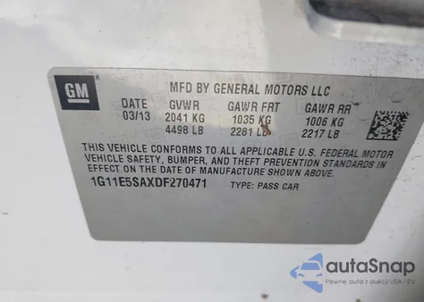 2013 Chevrolet Malibu 2Lt from USA, damaged, VIN 1G11E5SAXDF270471